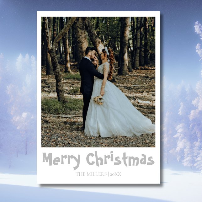 Cartes Pour Fêtes Annuelles Joyeux Noël photo nouvellement mariée Texte gris c (Créateur téléchargé)