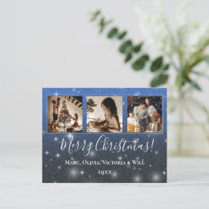 Cartes Pour Fêtes Annuelles Joyeux Noël Photo Parties scintillant bleue
