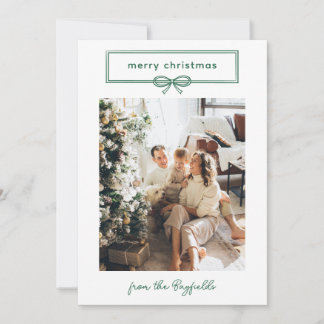 Cartes Pour Fêtes Annuelles Joyeux Noël Photo Ruban Vert Blanc Joli