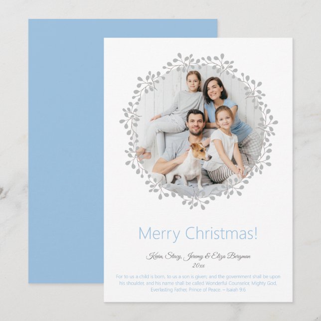 Cartes Pour Fêtes Annuelles Joyeux Noël Photo Wreath Flat Holiday Card (Devant / Derrière)