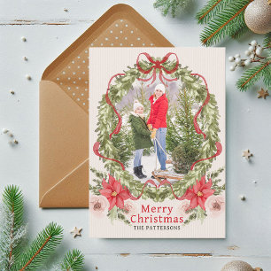 Cartes Pour Fêtes Annuelles Joyeux Noël Photographie de famille avec ruban flo