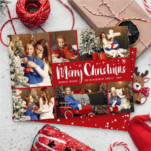 Cartes Pour Fêtes Annuelles Joyeux Noël Pinceau Script Étoiles Moderne 6 Photo