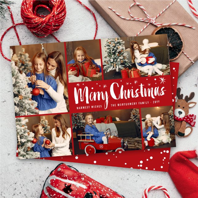 Cartes Pour Fêtes Annuelles Joyeux Noël Pinceau Script Étoiles Moderne 6 Photo (Créateur téléchargé)