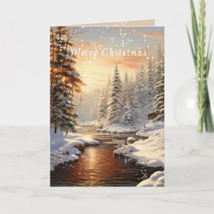Cartes Pour Fêtes Annuelles Joyeux Noël Pine d'hiver Forêt de sapin Sun