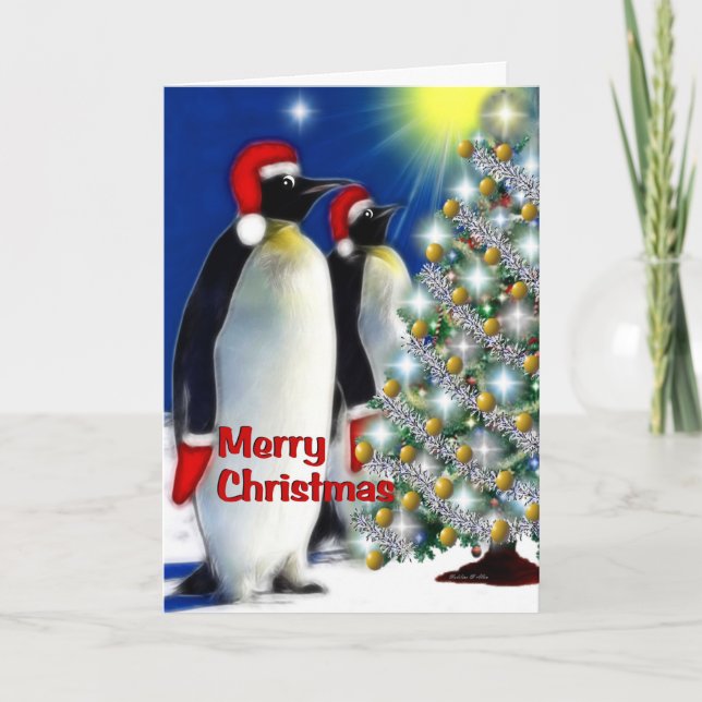 Cartes Pour Fêtes Annuelles Joyeux Noël - pingouins d'empereur (Devant)