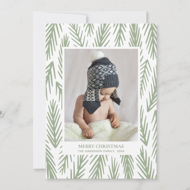 Cartes Pour Fêtes Annuelles Joyeux Noël. Pins verts d'hiver photo motif (Devant)