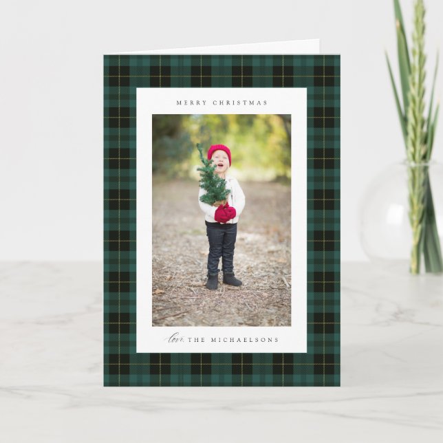 Cartes Pour Fêtes Annuelles Joyeux Noël Plaid | AJOUTER VOTRE PHOTO FAMILIALE (Devant)