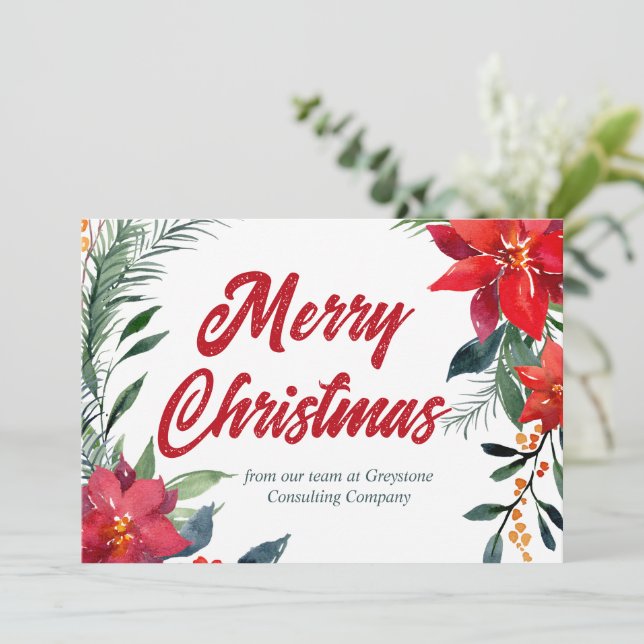Cartes Pour Fêtes Annuelles Joyeux Noël Poinsettia Floral Custom Company (Debout devant)