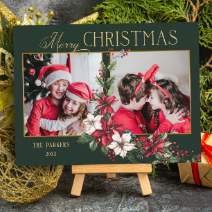 Cartes Pour Fêtes Annuelles Joyeux Noël Poinsettias colorés à 2 photos