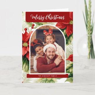 Cartes Pour Fêtes Annuelles Joyeux Noël Poinsettias Rouges Photo Personnalisée