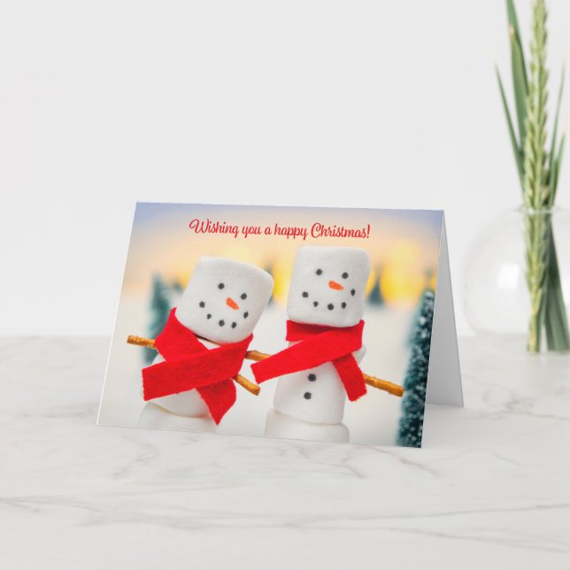 Cartes Pour Fêtes Annuelles Joyeux Noël pour les bonshommes de neige en marshm (Devant)