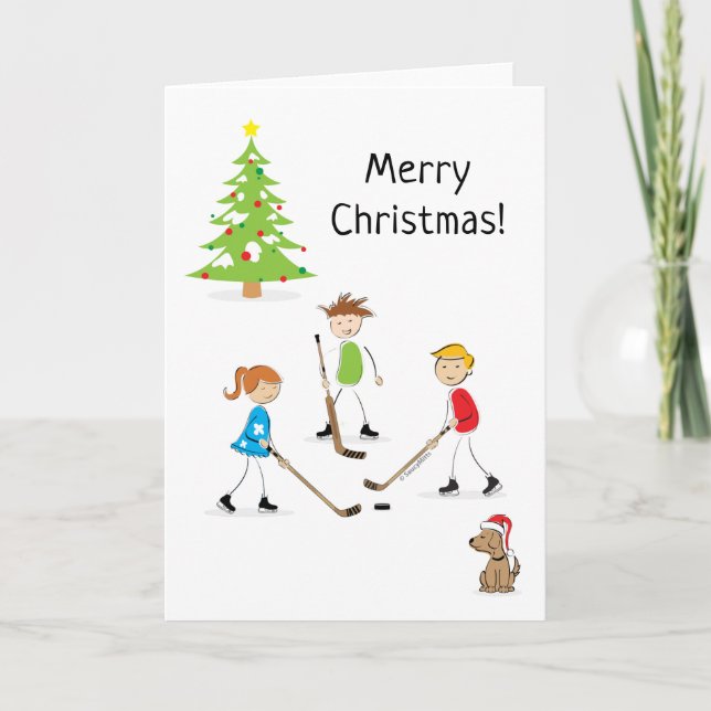 Cartes Pour Fêtes Annuelles Joyeux Noël pour les enfants de hockey (Devant)