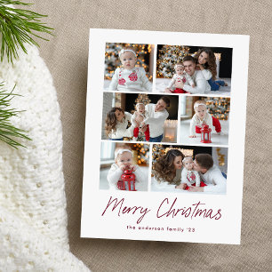Cartes Pour Fêtes Annuelles Joyeux Noël Purple Script 6 Photo Collage