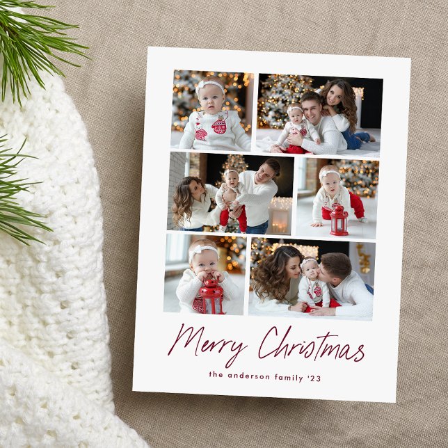 Cartes Pour Fêtes Annuelles Joyeux Noël Purple Script 6 Photo Collage (Créateur téléchargé)