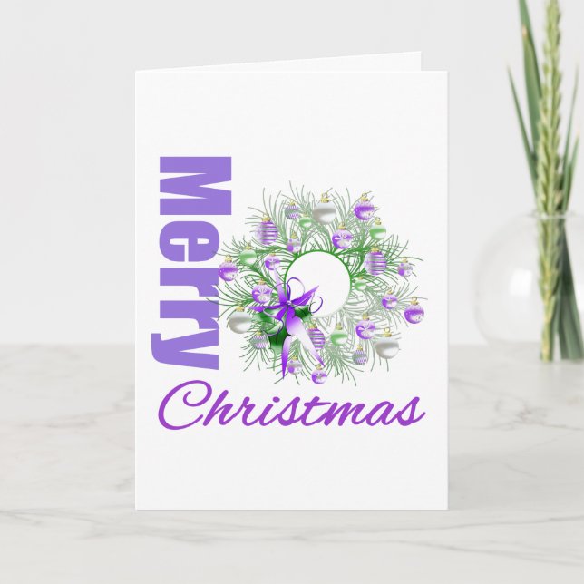 Cartes Pour Fêtes Annuelles Joyeux Noël Purple Thème Jardin Wreath (Devant)