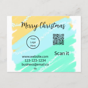 Cartes Pour Fêtes Annuelles Joyeux Noël QR code entreprise jaune vert eau