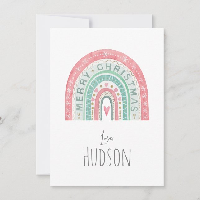 Cartes Pour Fêtes Annuelles Joyeux Noël Rainbow LOVE, NOM Kids Art (Devant)