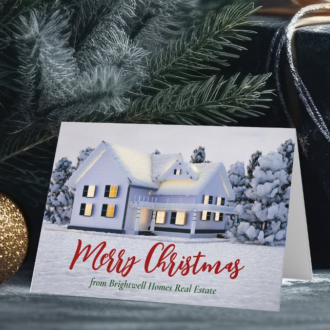 Cartes Pour Fêtes Annuelles Joyeux Noël Real Estate Company Winter House (Créateur téléchargé)