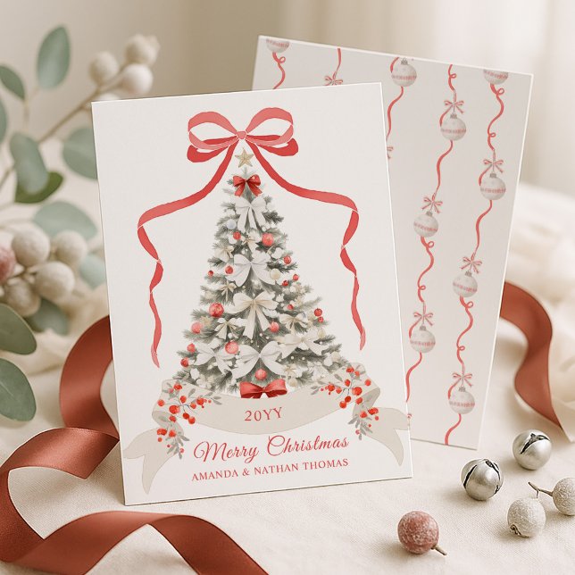Cartes Pour Fêtes Annuelles Joyeux Noël Red Bow (Créateur téléchargé)