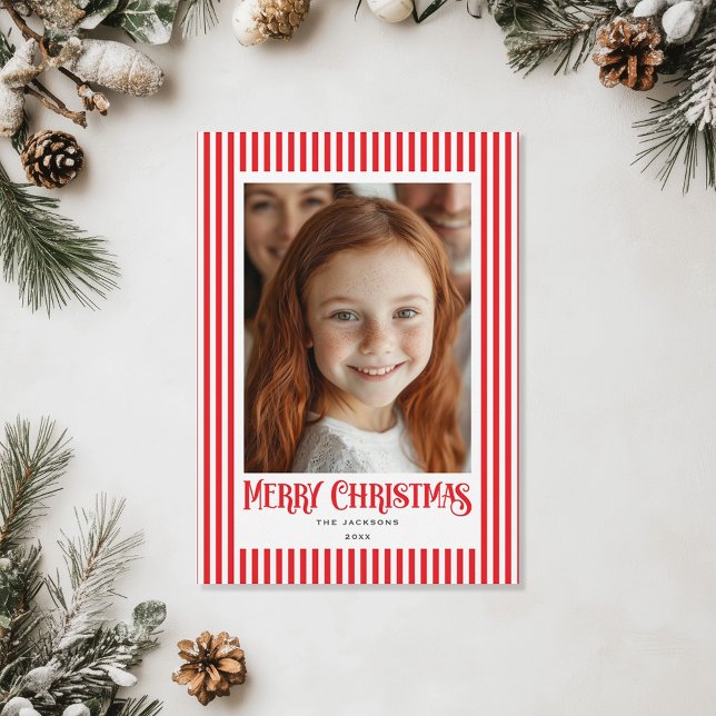 Cartes Pour Fêtes Annuelles Joyeux Noël Red Stripes Design de vacances (Créateur téléchargé)