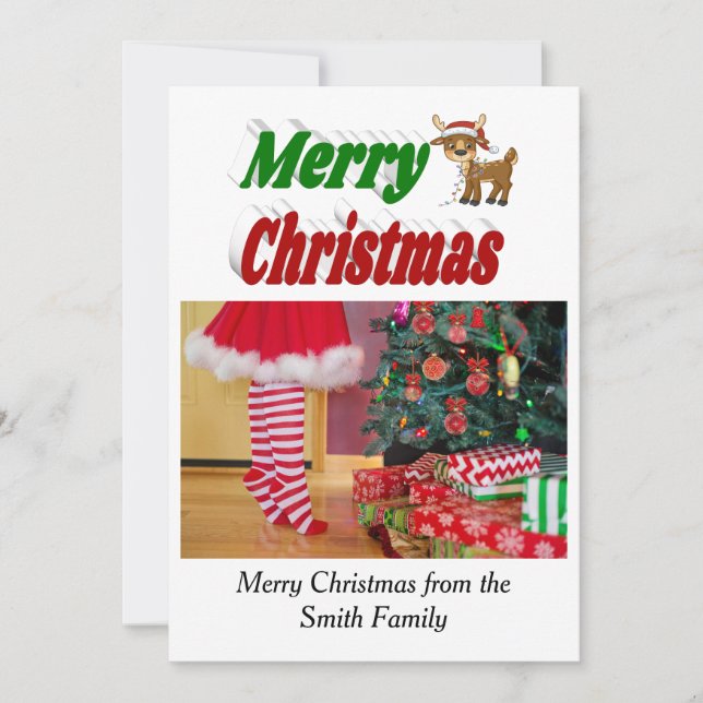 Cartes Pour Fêtes Annuelles Joyeux Noël Reindeer photo typographie (Devant)