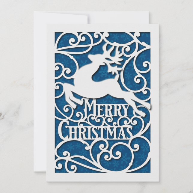 Cartes Pour Fêtes Annuelles Joyeux Noël Reindeer Silhouettes Snowflake (Devant)