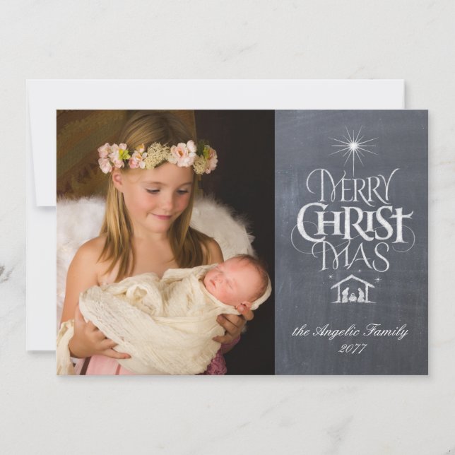 Cartes Pour Fêtes Annuelles Joyeux Noël Religieux Chalkboard Letters (Devant)