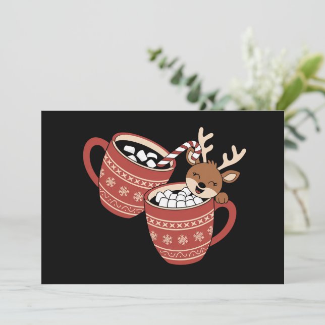 Cartes Pour Fêtes Annuelles Joyeux Noël Renne Mignon Famille Noël Café  (Debout devant)