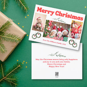 Cartes Pour Fêtes Annuelles joyeux noël rétro calligraphie rouge 3 photos