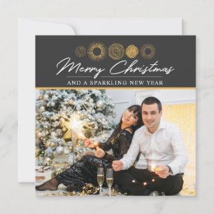 Cartes Pour Fêtes Annuelles Joyeux Noël Retro Gold Burst Photo Salutation