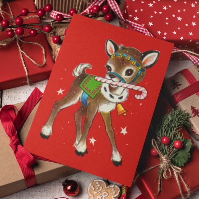 Cartes Pour Fêtes Annuelles Joyeux Noël | Retro Reindeer Sucre de canne (Créateur téléchargé)