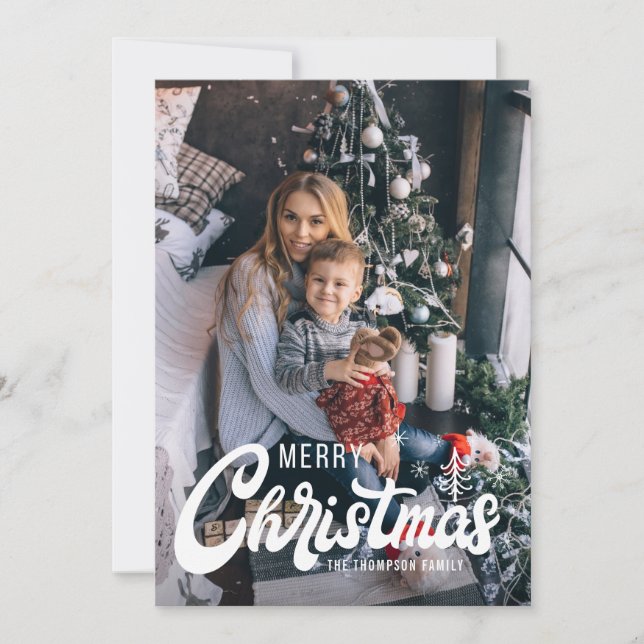 Cartes Pour Fêtes Annuelles Joyeux Noël Retro Script Typographie (Devant)