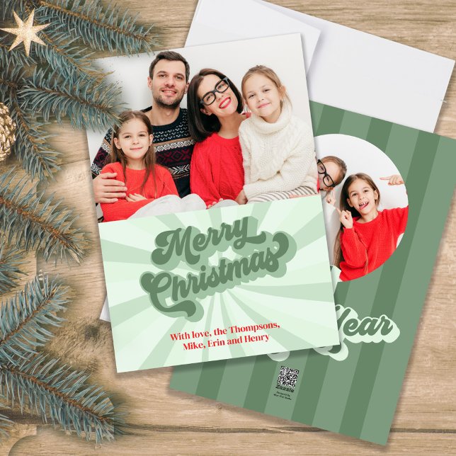 Cartes Pour Fêtes Annuelles Joyeux Noël Retro Typographie Deux photos (Creative Retro vintage style typography Christmas Greeting Card)