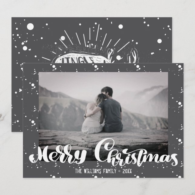 Cartes Pour Fêtes Annuelles Joyeux Noël Retro Typographie Famille Photo (Devant / Derrière)