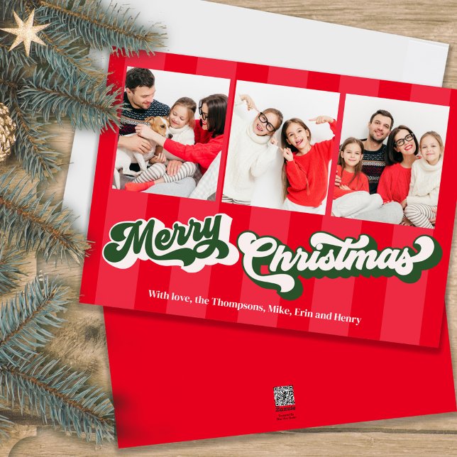 Cartes Pour Fêtes Annuelles Joyeux Noël Retro Typographie Photo Collage (A retro-style Merry Christmas Typography holiday multi-photo card.)