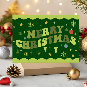 Cartes Pour Fêtes Annuelles Joyeux Noël rétro vert groovy