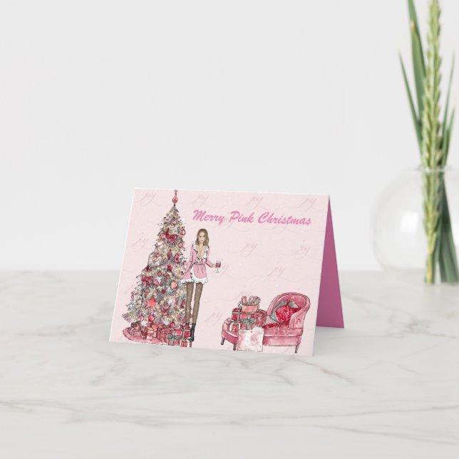 Cartes Pour Fêtes Annuelles Joyeux Noël rose (Devant)