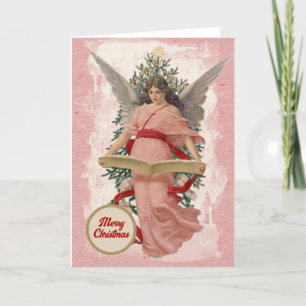 Cartes Pour Fêtes Annuelles Joyeux Noël rose Ange Arbre Livre Religieux
