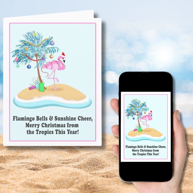 Cartes Pour Fêtes Annuelles Joyeux Noël rose Flamant rose île tropicale (Créateur téléchargé)