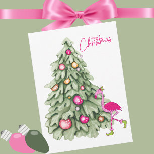 Cartes Pour Fêtes Annuelles Joyeux Noël rose Flamant rose Pastel Tree