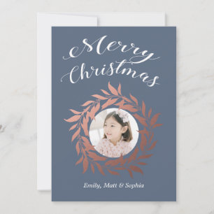 Cartes Pour Fêtes Annuelles Joyeux Noël Rose Gold Wreath Bleu blanc photo
