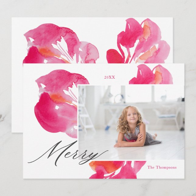 Cartes Pour Fêtes Annuelles Joyeux Noël rose gras botanique (Devant / Derrière)