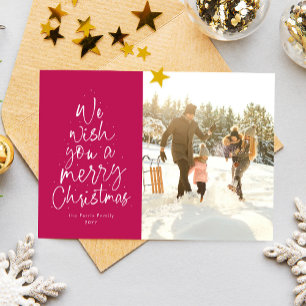 Cartes Pour Fêtes Annuelles Joyeux Noël rose magenta photo de famille amusante