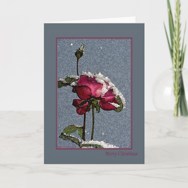 Cartes Pour Fêtes Annuelles Joyeux Noël - rose rouge artsy avec la neige (Devant)