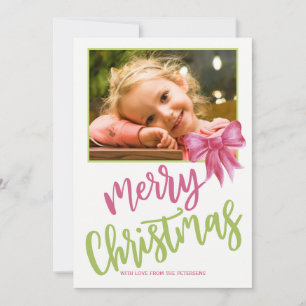 Cartes Pour Fêtes Annuelles Joyeux Noël rose vert script photo