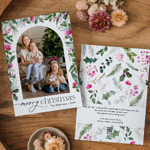 Cartes Pour Fêtes Annuelles Joyeux Noël rose vif Arc botanique 1 Photo