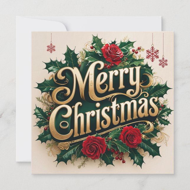 Cartes Pour Fêtes Annuelles Joyeux Noël Roses rouges et baies (Devant)