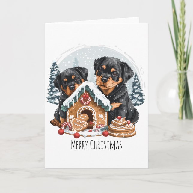 Cartes Pour Fêtes Annuelles Joyeux Noël Rottweiler Chiens en pain d'épices Mai (Devant)