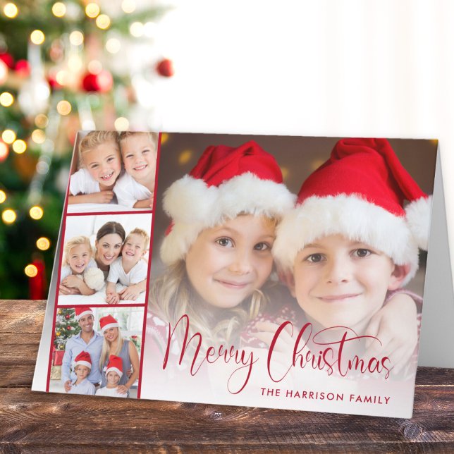 Cartes Pour Fêtes Annuelles Joyeux Noël Rouge Bande photo (Share the love and warmth of the season with your personalized photo Christmas card)