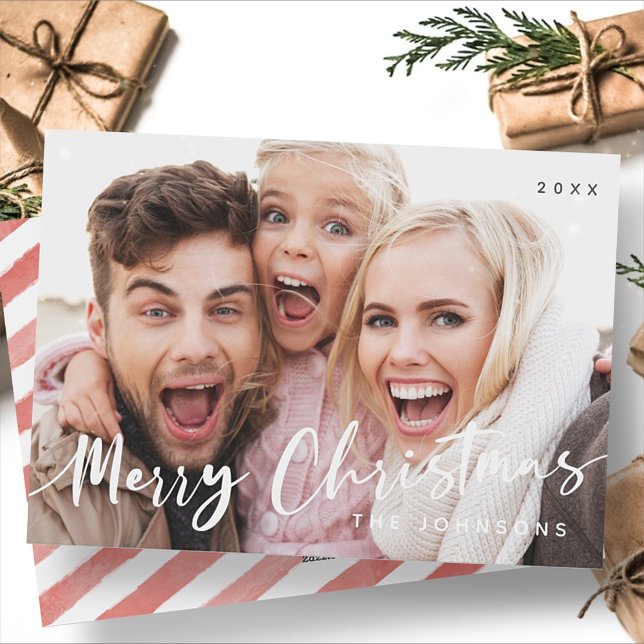 Cartes Pour Fêtes Annuelles Joyeux Noël Rouge Blancs Photo moderne (Créateur téléchargé)